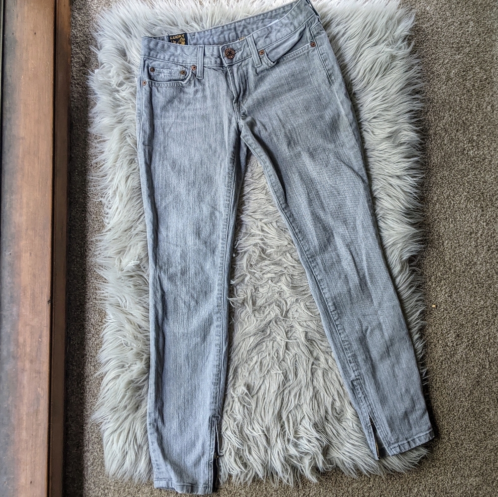 LUCKY Lolita Denim Gray Zip Skinny Jeans sz 2 (0)